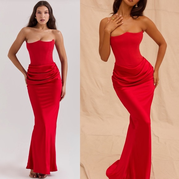 HOUSE OF CB 'Persephone' Scarlet Strapless Corset Maxi Dress NWOT size S - Picture 17 of 17